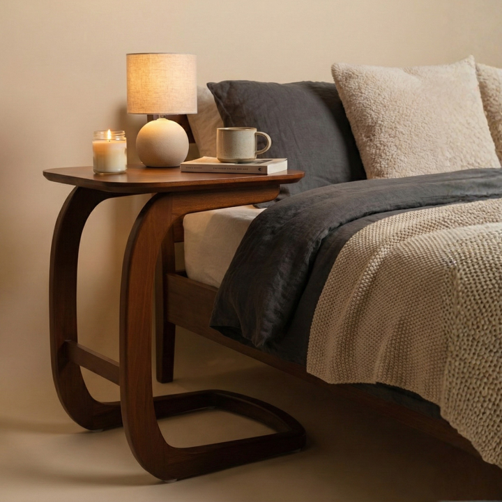Curved Leg Wooden Side Table [C Shape]