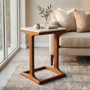 Stambh C Table – Solid Teak C-Shaped Table