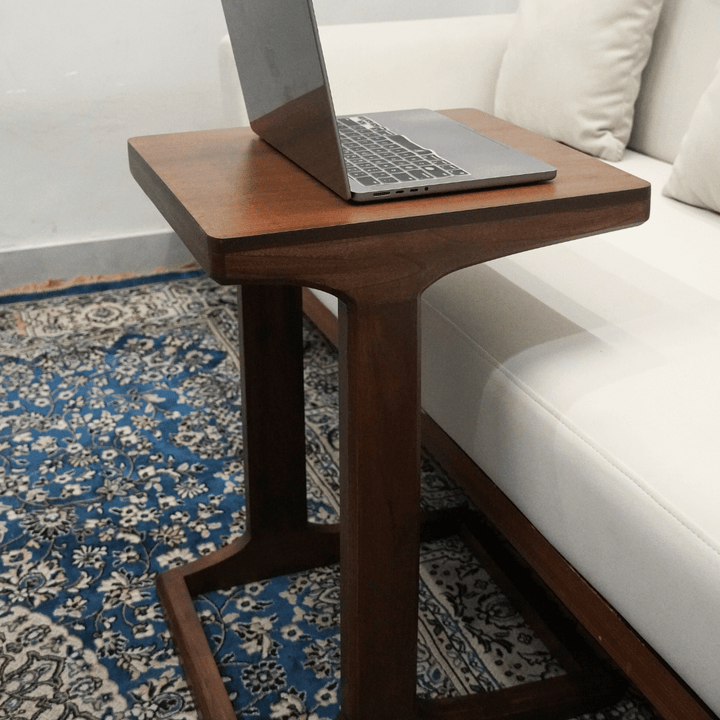 C-Shaped Teak Wood Side Table
