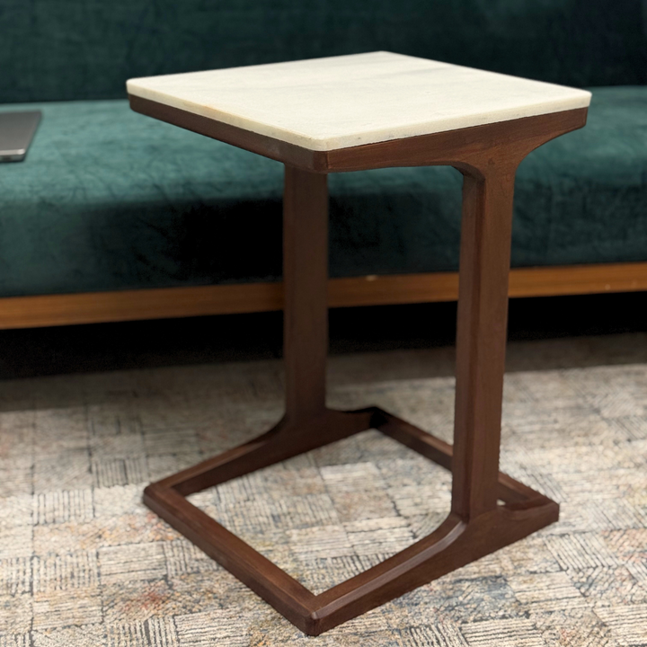 C-Shaped Teak Wood Side Table