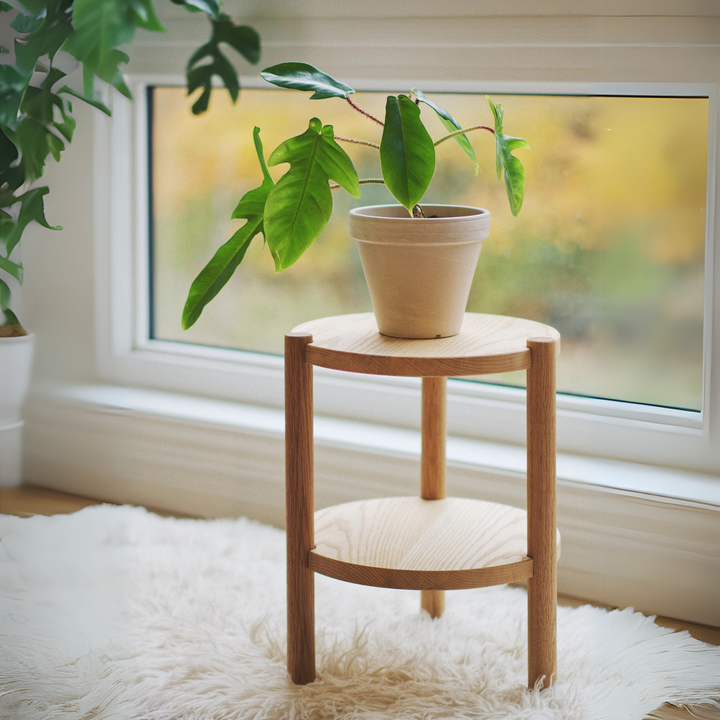 Round Pine Wood Plant Stand – 2-Tier Minimal Design